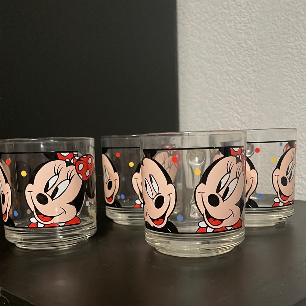 Vintage Anchor Hocking Disney Mickey Mouse and Minnie Mouse Glass Mugs